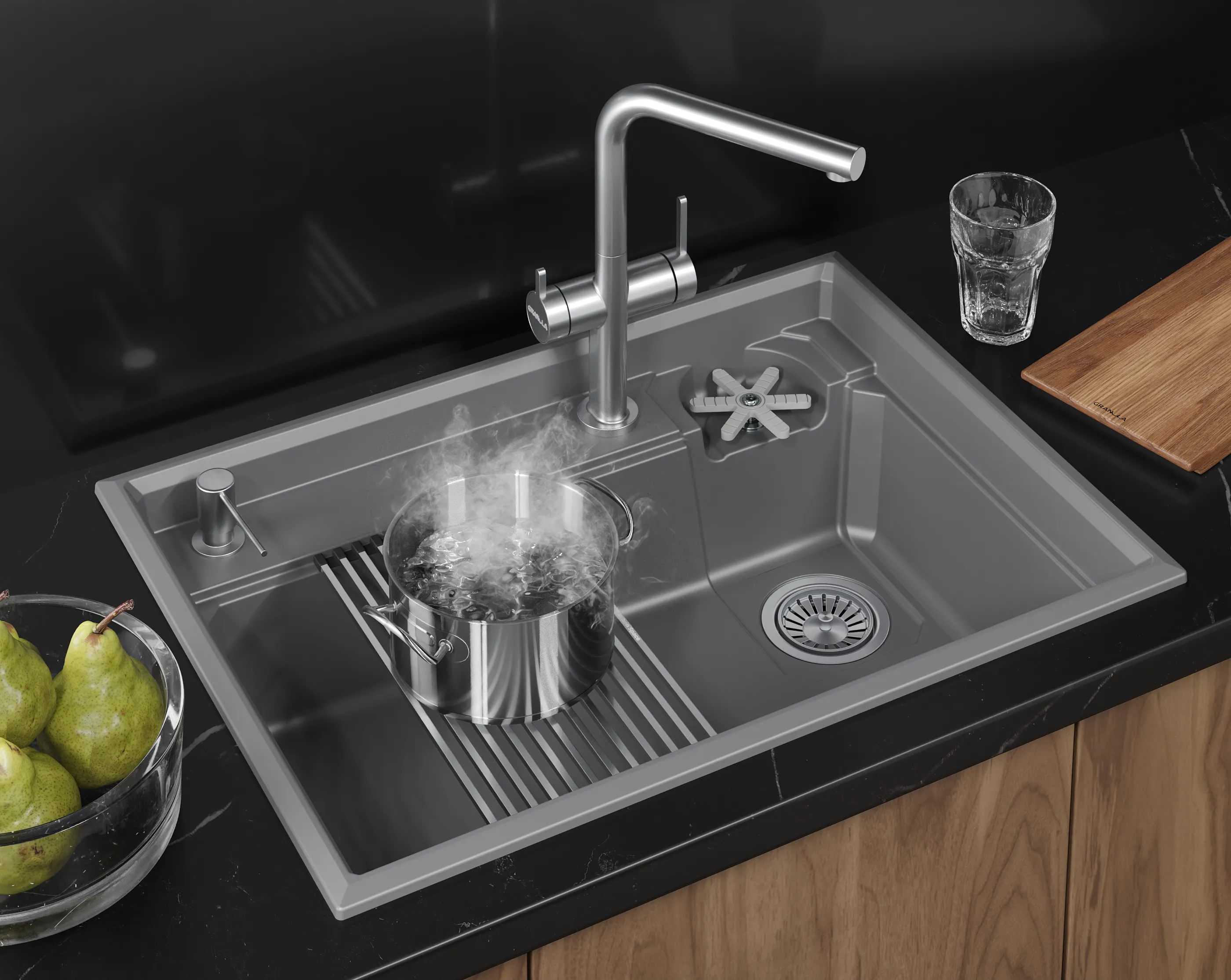 7308R, АЛЮМИНИУМ, кухонная мойка, кварц KITCHEN SPACE RINZER